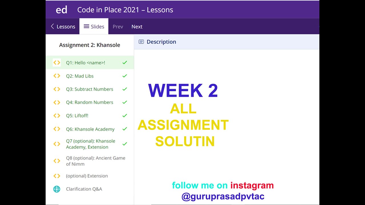 CODE IN PLACE 2021 PYTHON COURSE WEEK 2 ASSIGNMENT SOLUTION/ANSWER OF ...