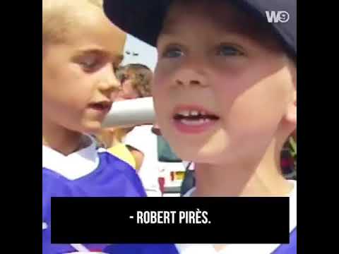 A young Antoine Griezmann asking for autographs from France’s 1998 World Cup squad