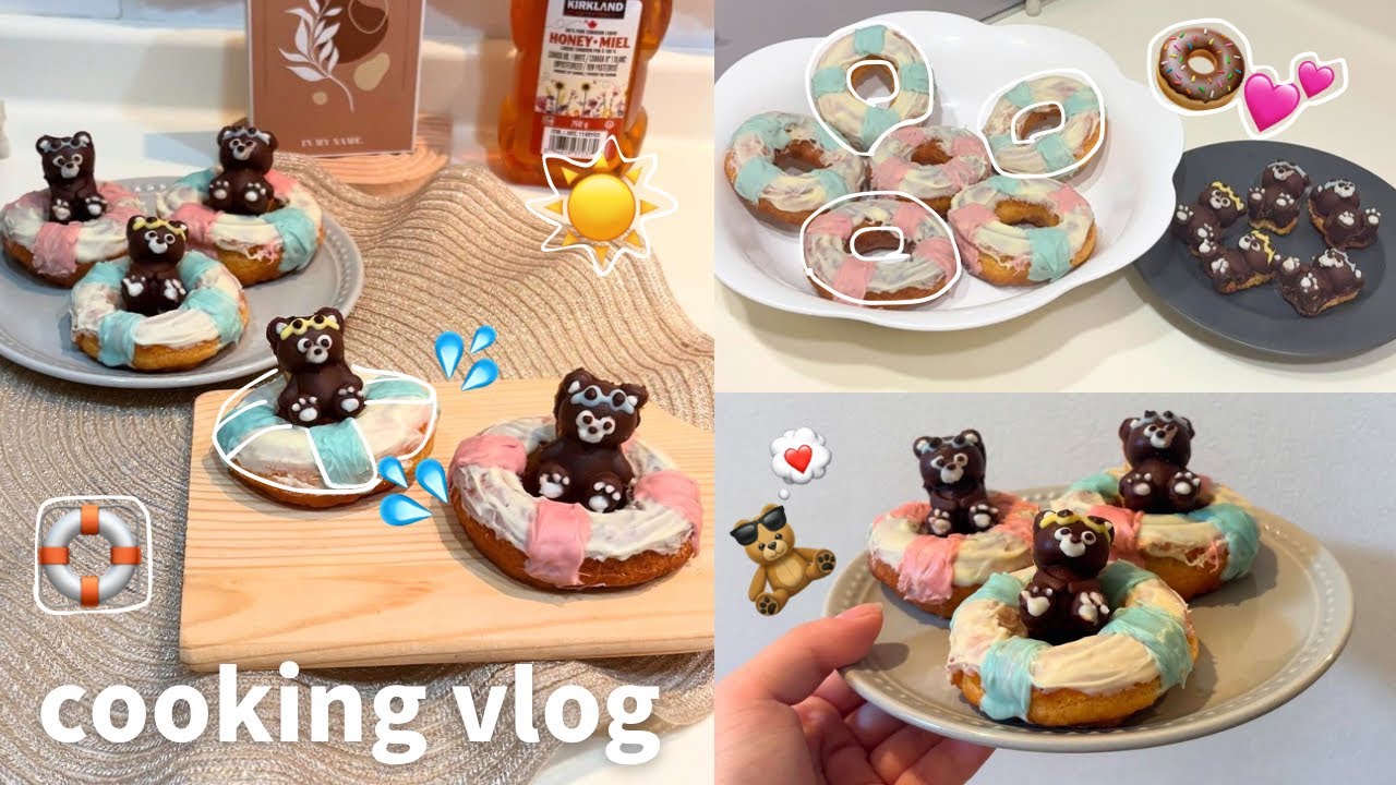 cooking vlog】簡単！ぷかぷか浮き輪ドーナツ🍩💕夏を全力で楽しむくま