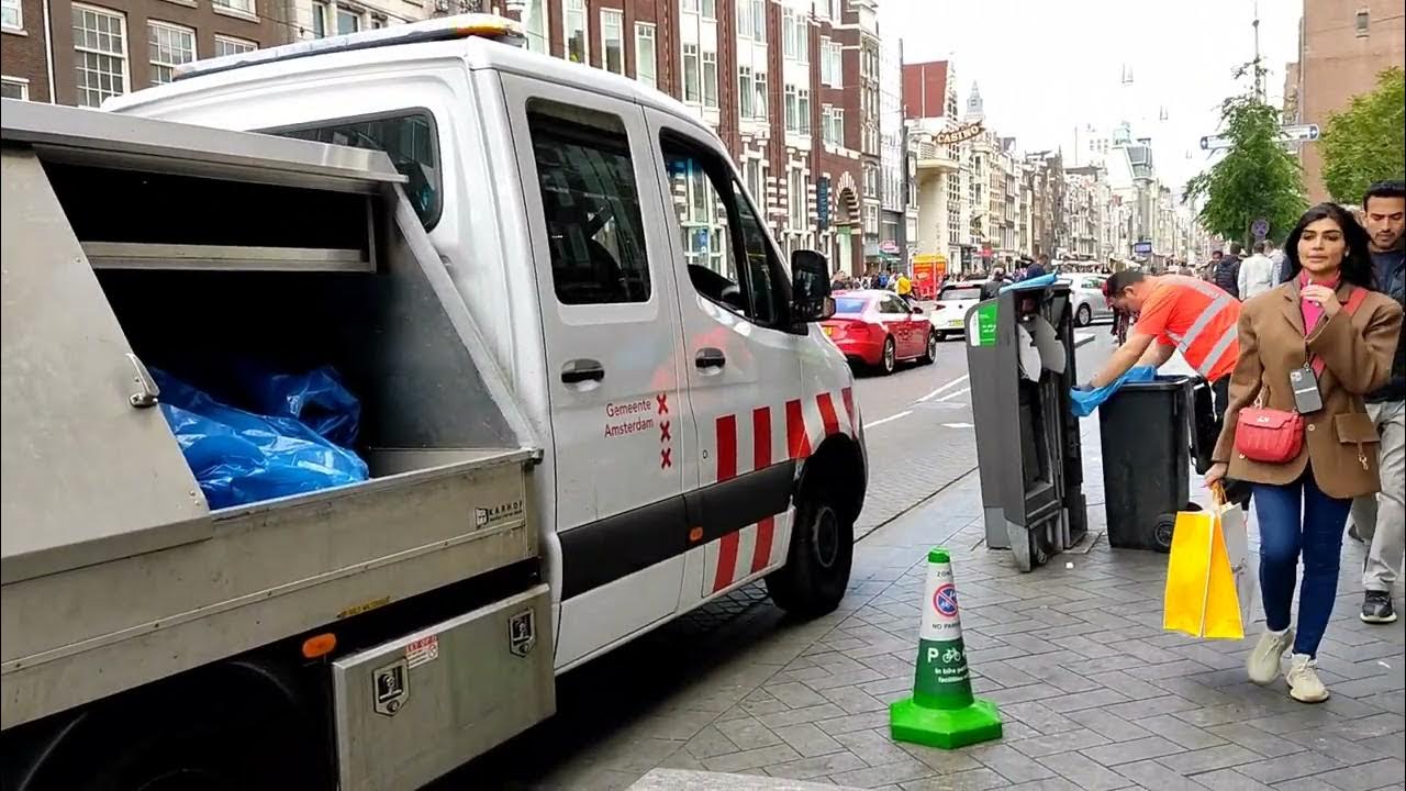 Street trash cans cleaning in Amsterdam Amsterdam garbage truck