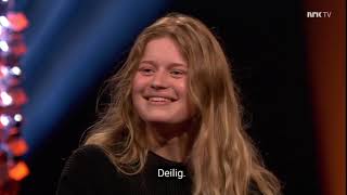 girl in red at Lindmo NRK TV   August 30, 2019