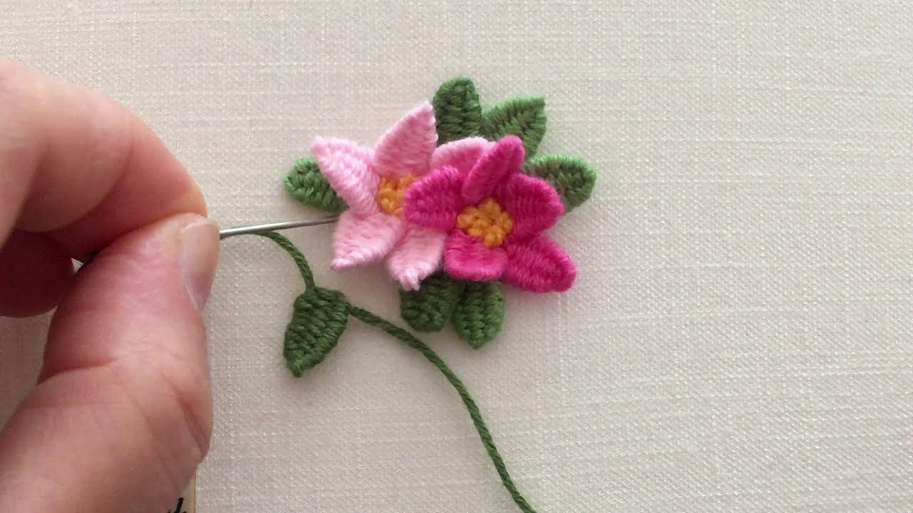 Woven picot stitch amazing trick - Easy 3d hand embroidery flower design