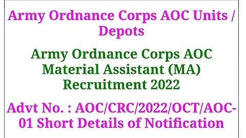 Army Ordnance Corps AOC Material Assistant MA Recruitment 2022 Apply Online for 419 Post