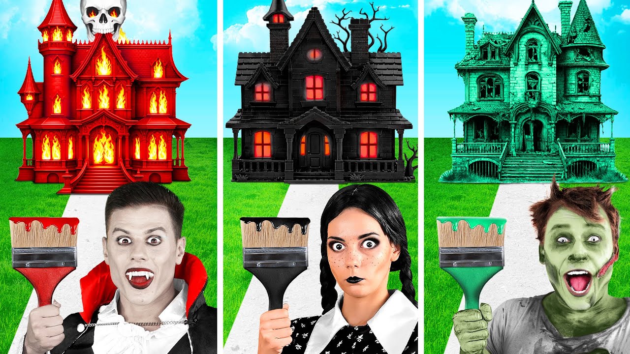 Домики Одного Цвета Челлендж Уэнсдей vs Вампир vs Зомби | Крутые Творческие Лайфхаки Fun Teen