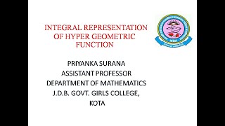 Integral Representation of Hyper Geometric Function #MSc Mathematics #Final Year # 3 rd Sem
