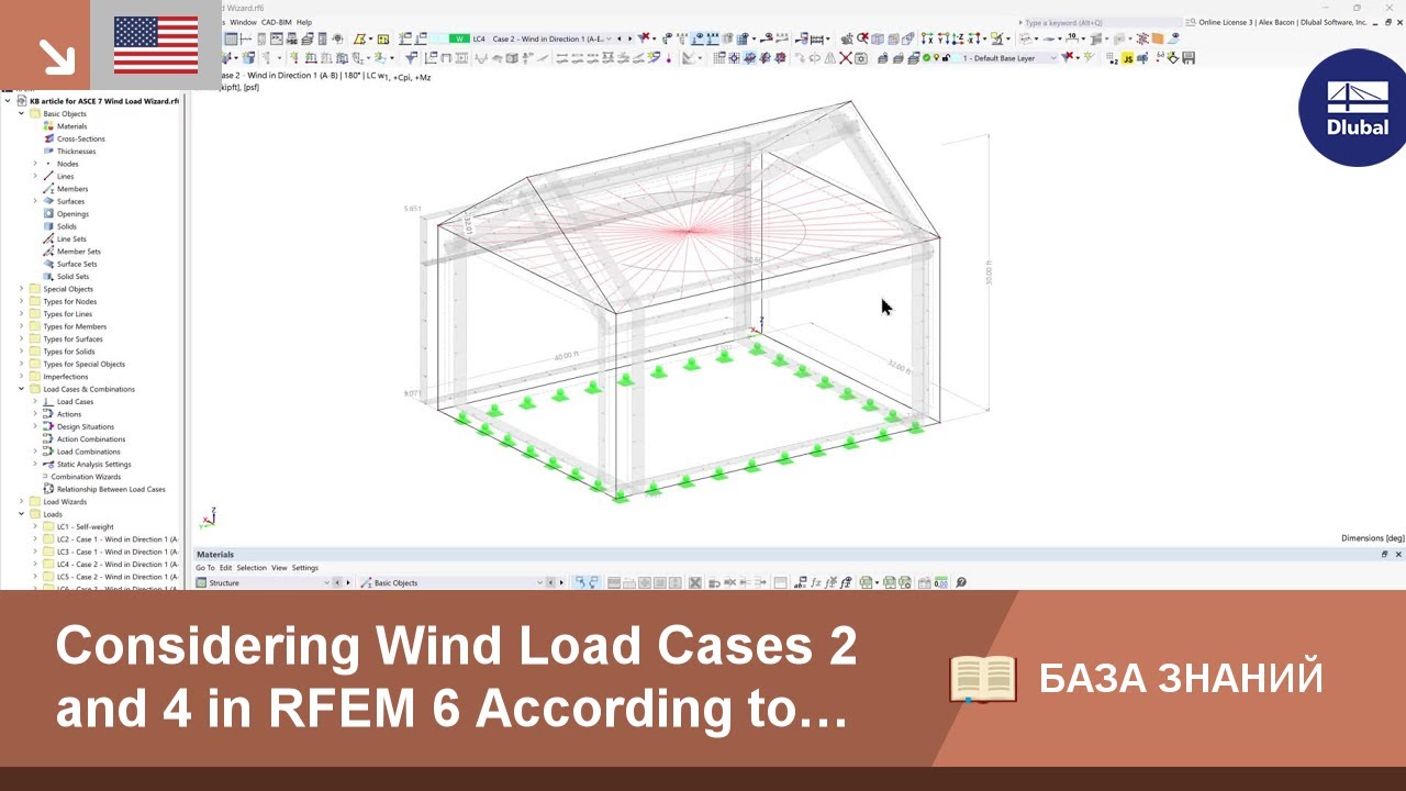 [EN] Рассмотрение случаев действия ветровой нагрузки 2 и 4 в RFEM 6 в соответствии с ASCE 7-22
