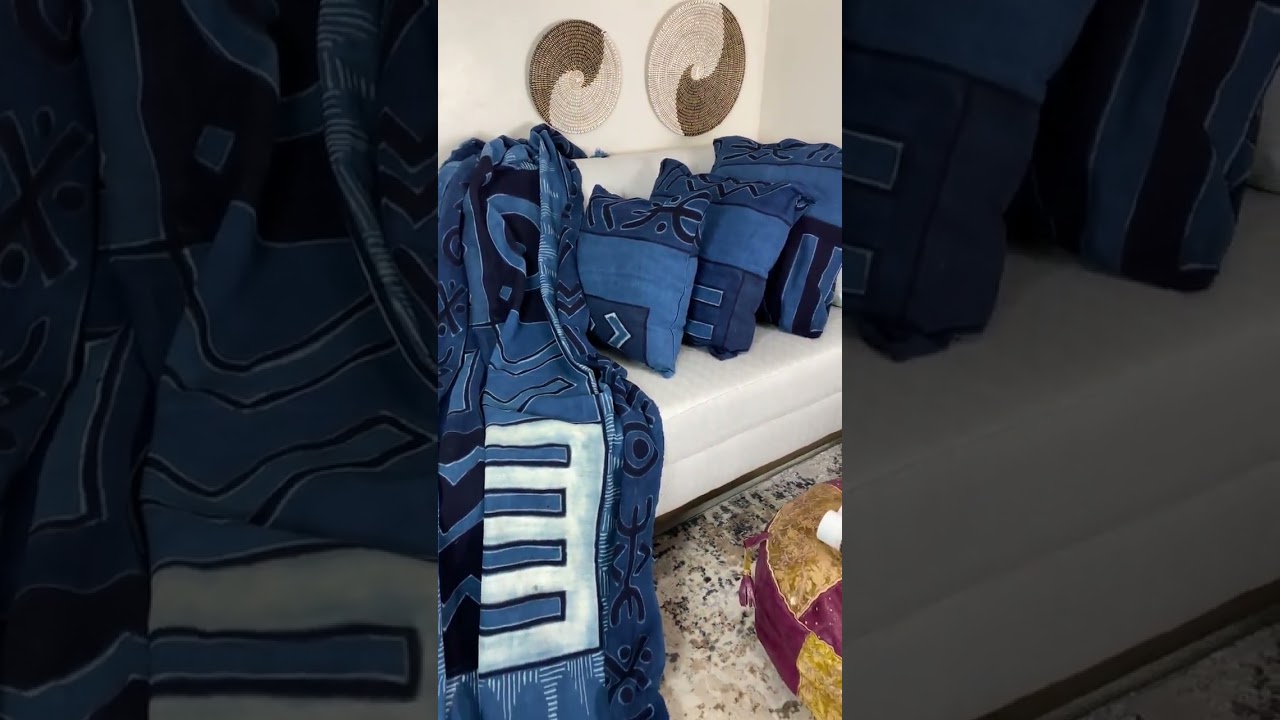 Bana Blue African Mudcloth Blanket Set, Traditional Textile Bedsheet