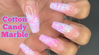 How to apply full cover gel tips + easy nail art cotton candy marble screenshot 5