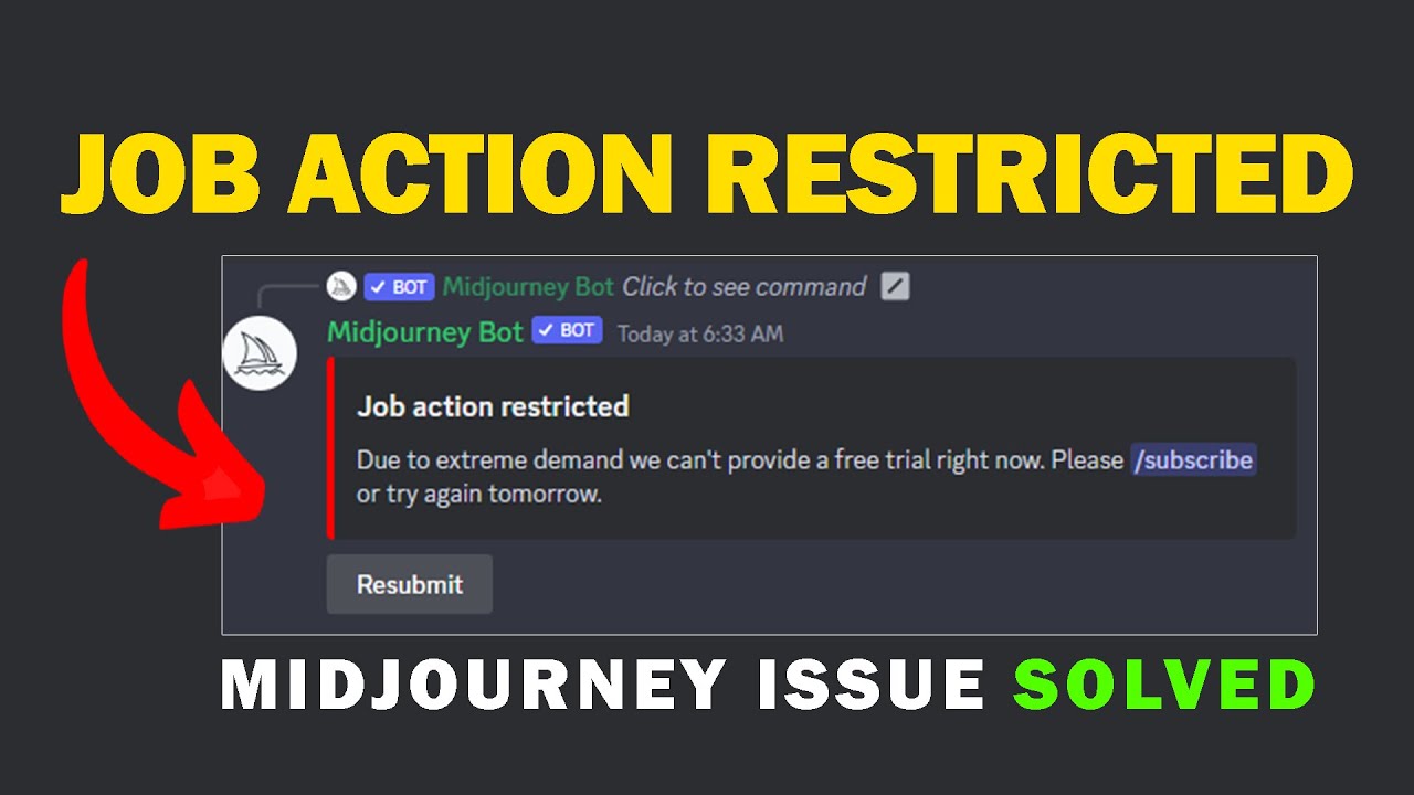 Job action restricted Midjourney - Due to extreme demand we can't