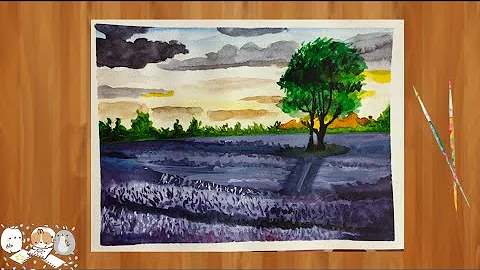 Easy Lavender Field watercolor Painting || Easy Watercolor Painting For beginners