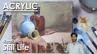 Acrylic Realistic Still Life Painting  Glass Jar, Vases, Drapery painting step by step