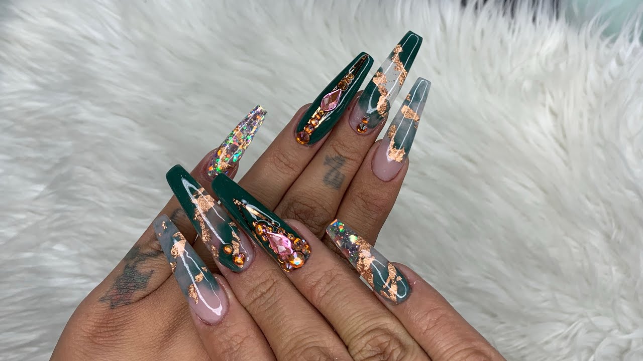 Green and Copper Foil Nail Design - wide 1