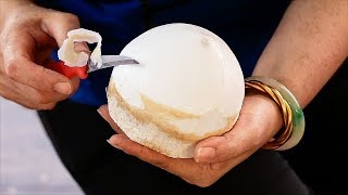 Thai Street Food - FRUIT CUTTING SKILLS Coconut Balls Bangkok Thailand