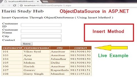 Insert Method using ObjectDataSource in Asp.Net | Insert Data in GridView using Object Data Source