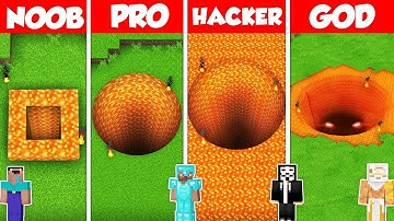 LAVA TUNNEL BASE HOUSE BUILD CHALLENGE - Minecraft Battle: NOOB vs PRO vs HACKER vs GOD / Animation