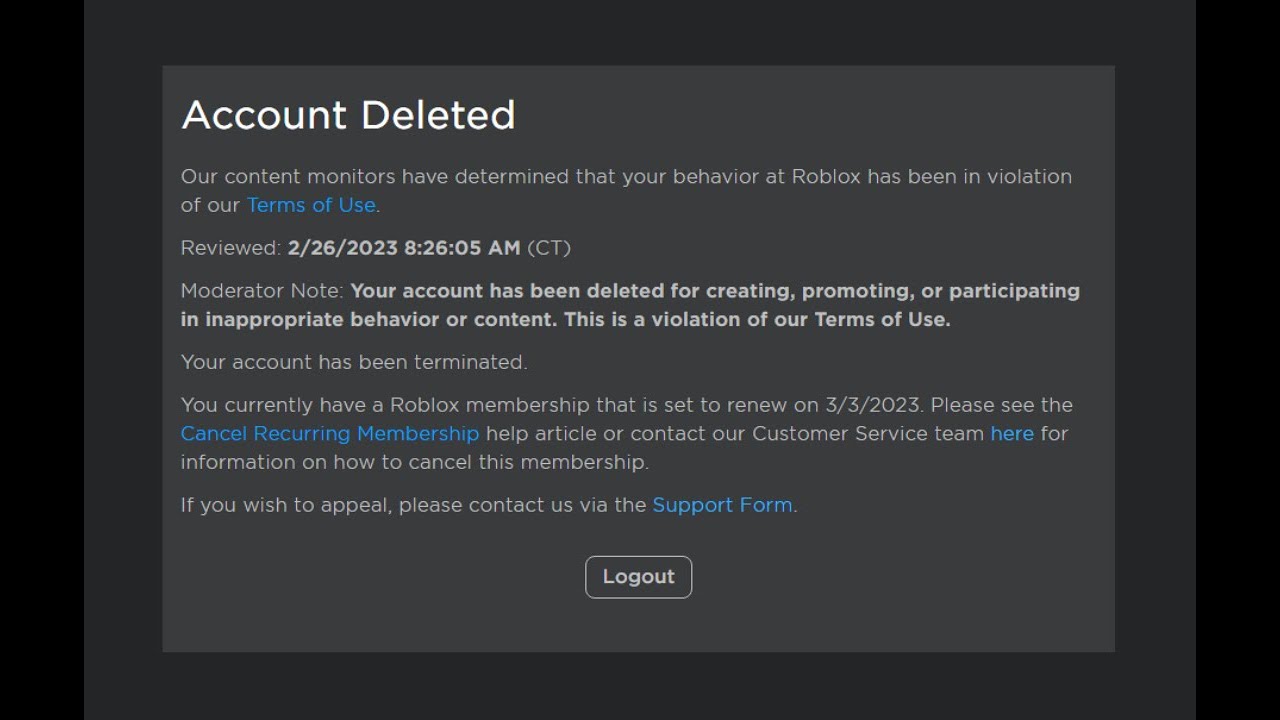 My Roblox Account Got Deleted. YouTube