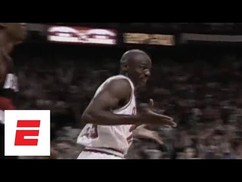 Michael Jordan shrugs after making six 3s in first half of 1992 Finals Game 1 | ESPN Archives