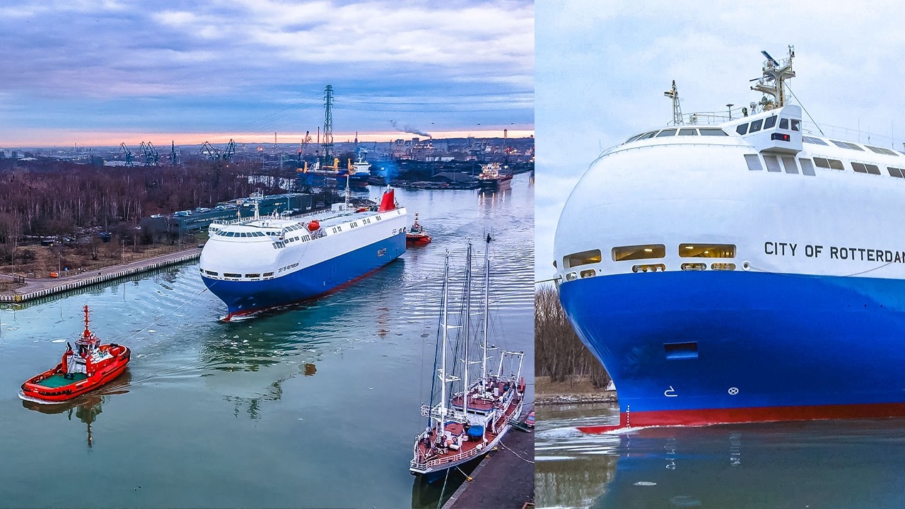🚢 Statek jak z kosmosu! City of Rotterdam wypływa z Portu Gdańsk 🌌