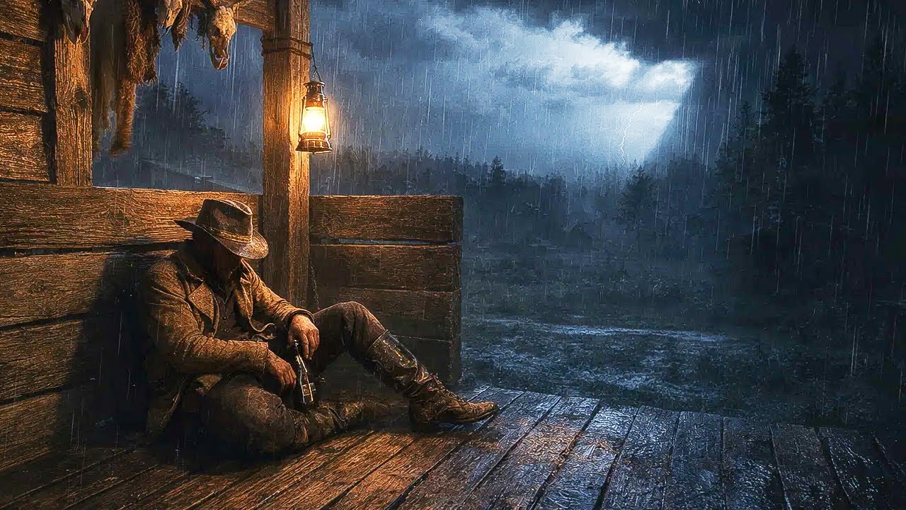 Arthur’s Silent Lonely Night Under a Lantern Lit Roof During Heavy Night Thunderstorm | RDR2 ASMR