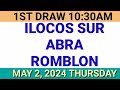 STL - ILOCOS SUR,ABRA,,ROMBLON May 2, 2024 1ST DRAW RESULT