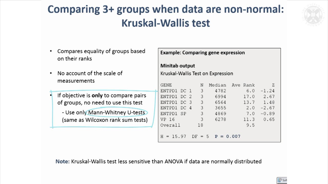 10. Tests for Continuous Data - Comparing 3+ Groups When Data Are Non ...