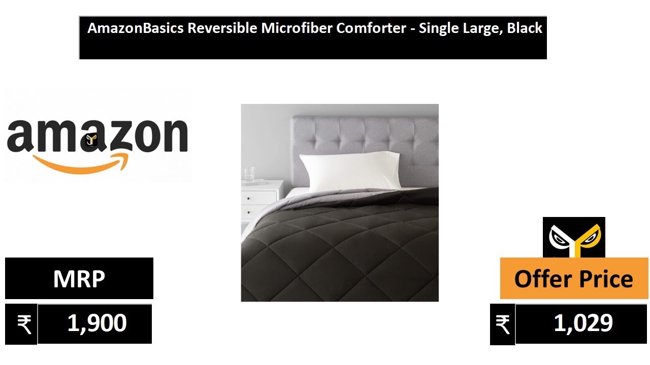 AmazonBasics Reversible Microfiber Comforter   Single Large, Black
