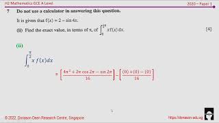 GCE A level 2020 H2 Maths Paper 1 Question 7 | Integration screenshot 3