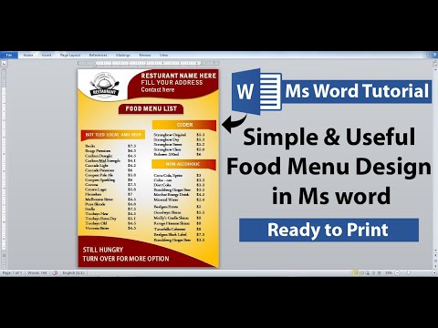 Menu Design in Microsoft word || Printable Restaurant Food Menu Design in Ms word || Ms word Design