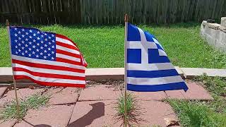 American And Greek Flags Waving