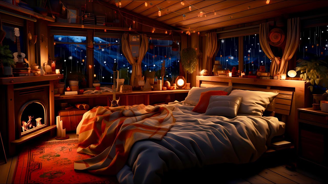 cozy window ambience : mixed rain and snow sleet Fireplace for Deep ...