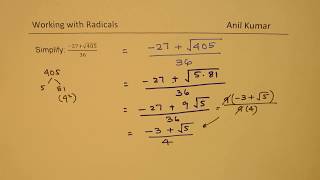 Simplify Radical Expressions  (-27+√405)/36 Prerequisite for Quadratic Functions