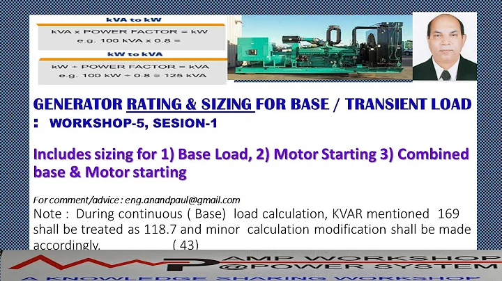 GENERATOR RATING & SIZING CALCULATION  (BASE & MOTOR STARTING  LOAD)