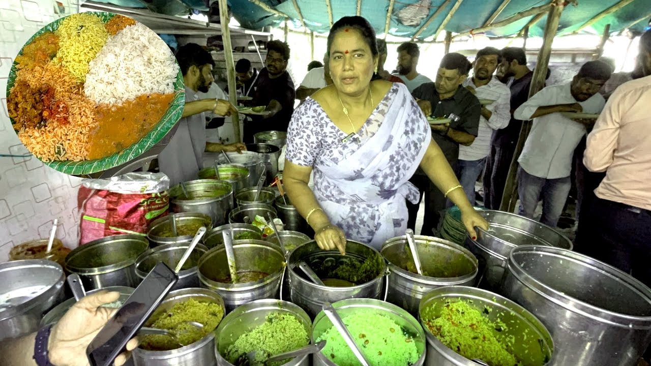 Famous Anuradha aunty Roadside food #nonvegmeals in Hyderabad | Chicken Rice Boti Rice Street Food |