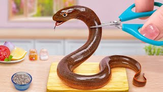 Catch and Cook Eel Fish ❤️ Miniature Fried Eel Fish Spicy Sauce Best Japan Food 😍 Mina Mini Kitchen