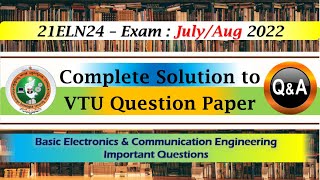 VTU Exam Question Paper Solution | Exam : Aug 2022 21ELN24 | 22ESC143