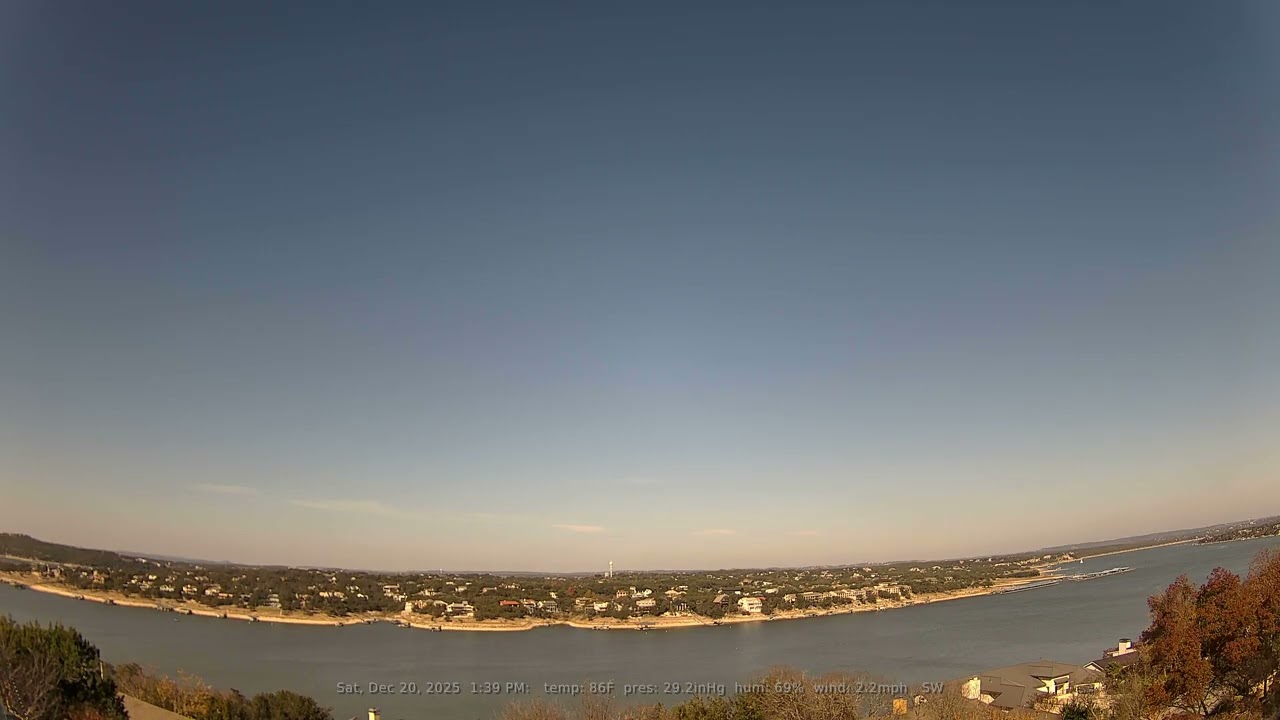 12/20/2025: Lake Travis, Texas (Austin, TX): 4K, 60fps Daily Weather & Boat Traffic Timelapse Video