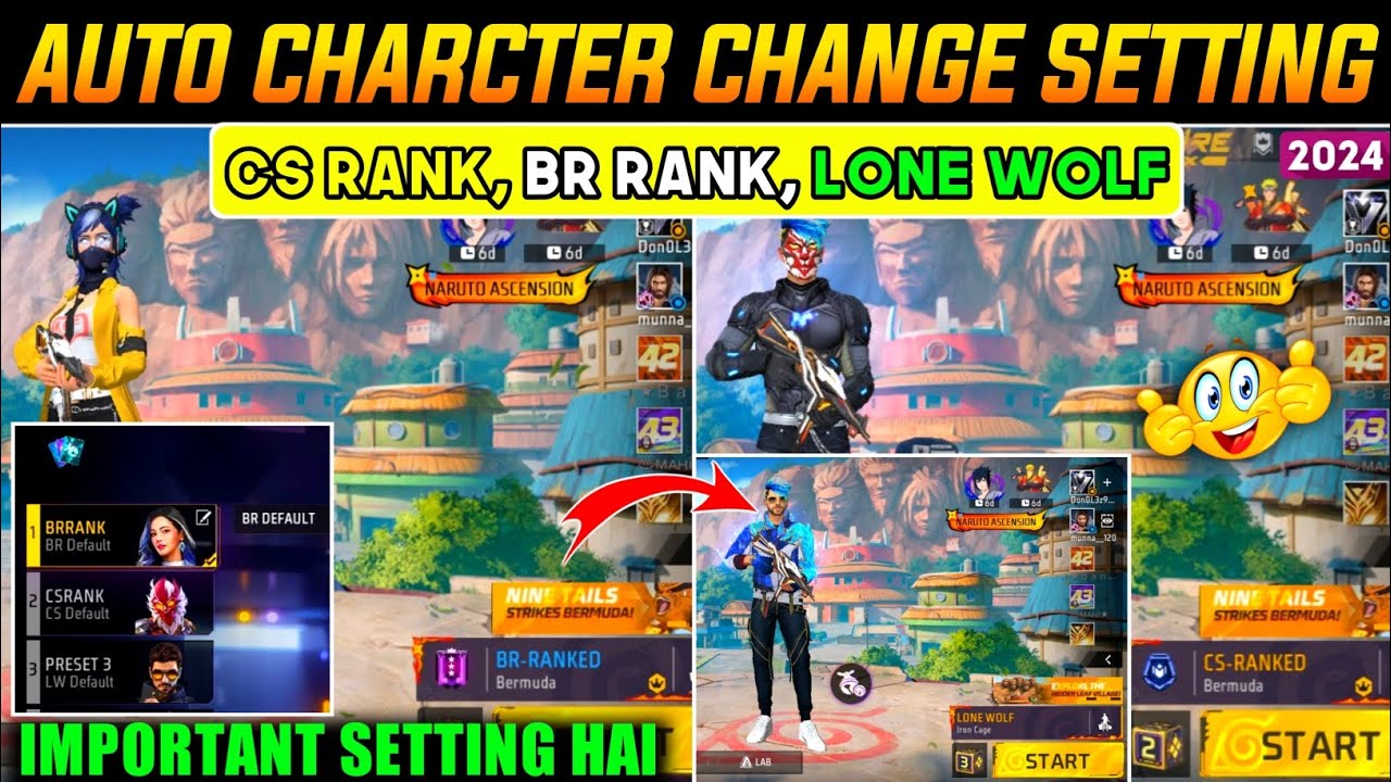 Auto character Change Br rank & CS rank Settings || Free fire Mein Character Preset kya Lagaen