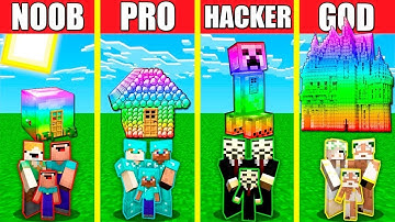 Minecraft Battle: RAINBOW SPECTRITE HOUSE BUILD CHALLENGE - NOOB vs PRO vs HACKER vs GOD / Animation