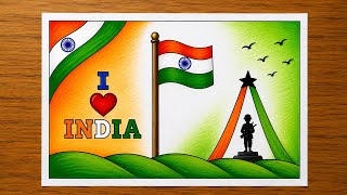 Easy Independence Day Drawing / how to draw a independence day drawing / I Love India / India flag
