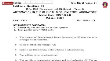 MSC 3RD SEM MLS BIOCHEMISTRY AUTOMATION IN THE CLINICAL BIOCHEMISTRY LABORATORY NOV 2019 | PTU