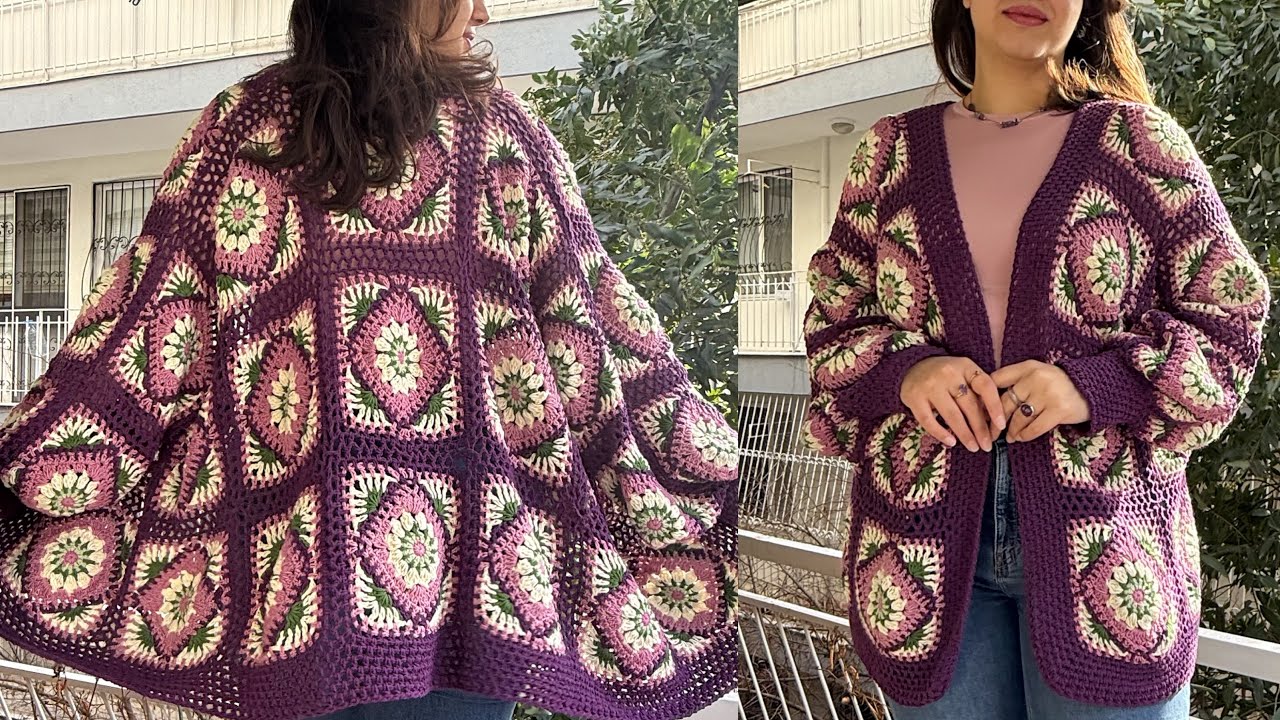 Как связать стильный и свободный оверсайз кардиган Granny Square крючком?