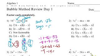 Algebra 1: bubble method review day 2