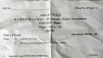 Basic English 3rd Sem BA BSW BVA BFA Question Paper Gulbarga University CBCS 2022 literary horizon