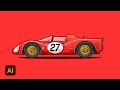 How to Draw Flat Design Cars in Adobe Illustrator  | Ferrari 330 P3 - Speed Art