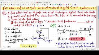 Full Adder and Ex-OR Gate Combination Based Digital Circuit Problem: Gate 2025 EC
