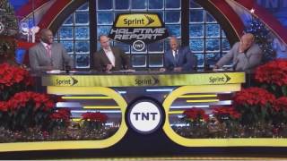 Kenny Smith shoves Shaq into Christmas Tree