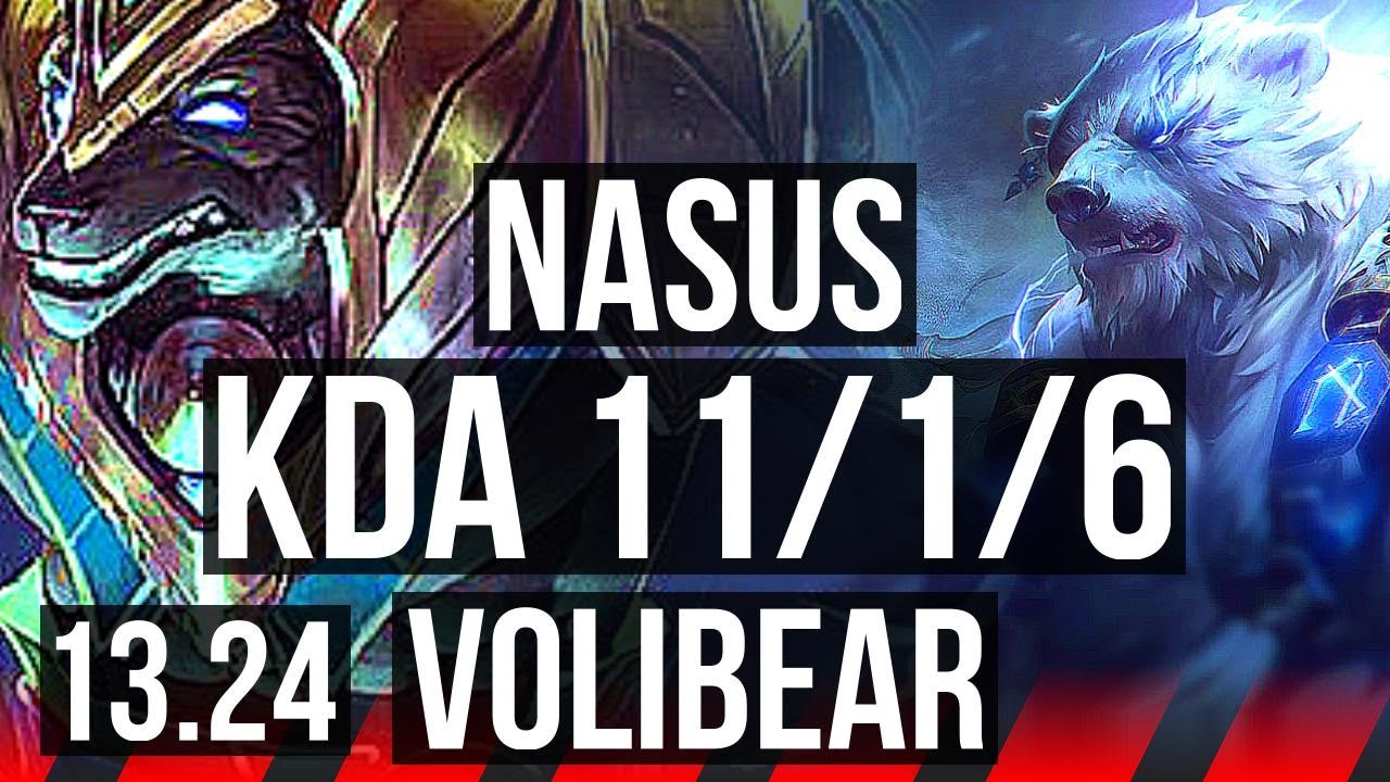 NASUS vs VOLI (TOP) | 11/1/6, 6 solo kills, 1100+ games, Godlike | KR Master | 13.24