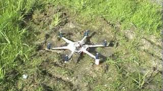My Homemade HexaCopter Test. (Looping and Crashing :)