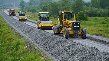 How to Use Powerful KOMATSU Motor Grader Machines Leveling Gravel for New Foundation Road