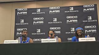 Kansas G Melvin Council Jr, G Elmarko Jackson, G Jamari McDowell, PC after 81.76 win vs Tennessee 